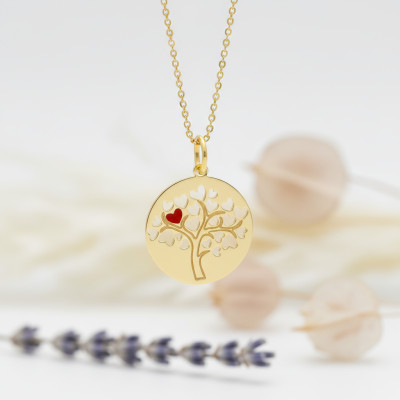 Médaille Arbre de Vie et Coeurs, Or Jaune 750, 18 mm - Lumiosa