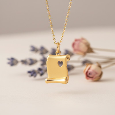 Médaille Parchemin Coeur, Or jaune 750, 13x16mm - Emanessence