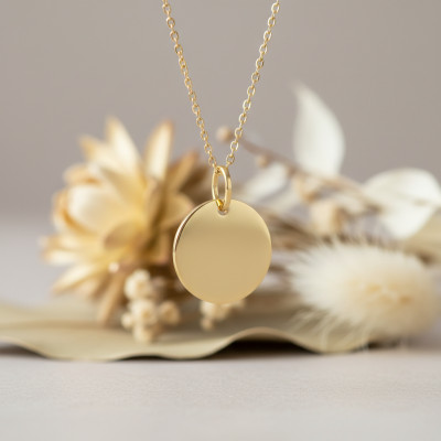 Médaille Ronde polie à graver, Or jaune 750, 18mm - Emanessence