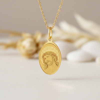 Médaille Christ Ovale, Or Jaune 375, 11.8x24.5mm - Emanessence