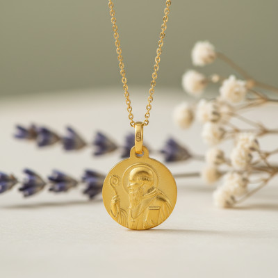 Médaille Ronde Saint Benoit, Or jaune 750, 12 à 16mm - Lumiosa