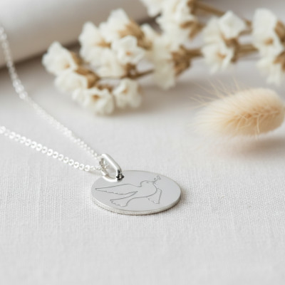 Médaille Colombe, Or blanc 750, 15mm - Lucas Lucor