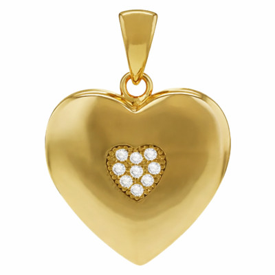 Pendentif Photo Coeur, Argent 925 Doré & Oxydes, 24x17 mm - Emanessence