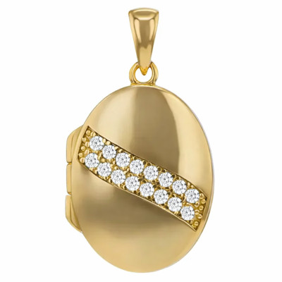 Pendentif Photo Ovale, Argent 925 Doré & Oxydes, 28x15mm - Emanessence