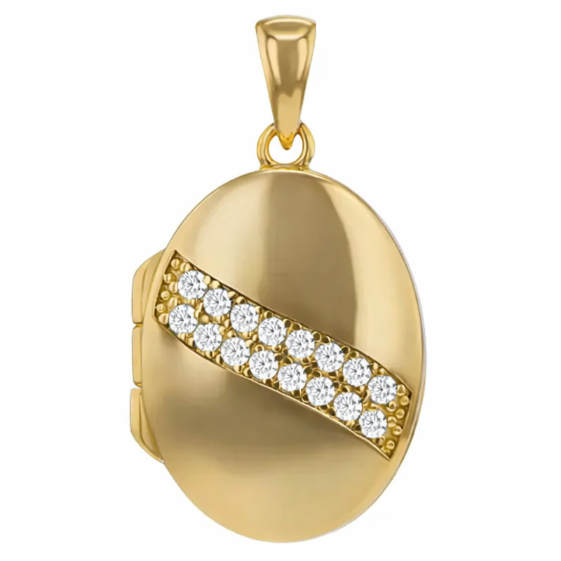 Pendentif Photo Ovale, Argent 925 Doré & Oxydes, 28x15mm - Emanessence