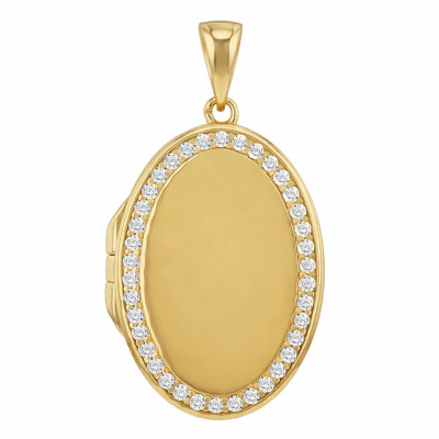 Pendentif Photo Ovale, Argent 925 Doré & Oxydes, 34x19mm - Emanessence