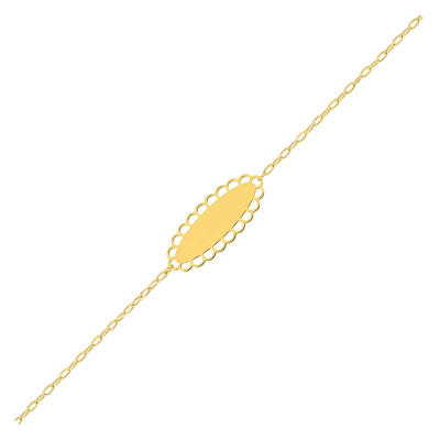 Gourmette bébé plaque ajourée, Or Jaune 375, 14cm - Bambins