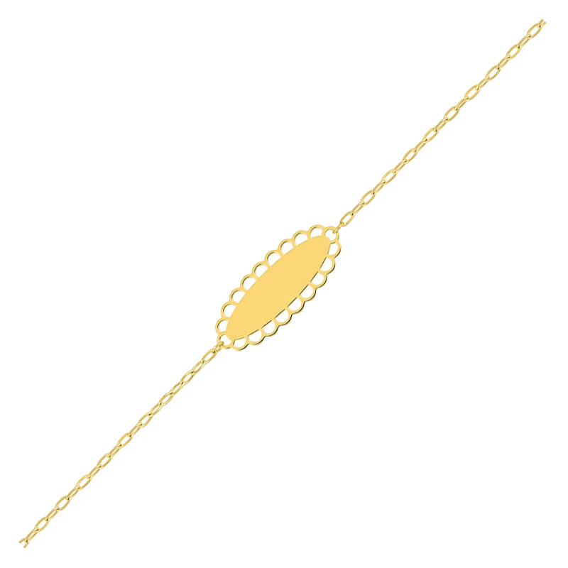 Gourmette bébé plaque ajourée, Or Jaune 375, 14cm - Bambins