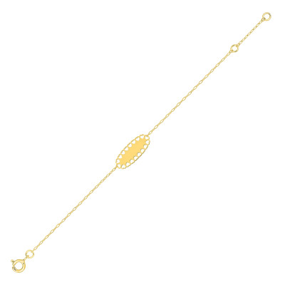 Gourmette bébé plaque ajourée coeur, Or Jaune 375, 14cm - Bambins