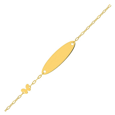 Gourmette bébé plaque & papillon, Or Jaune 375, 14cm - Bambins
