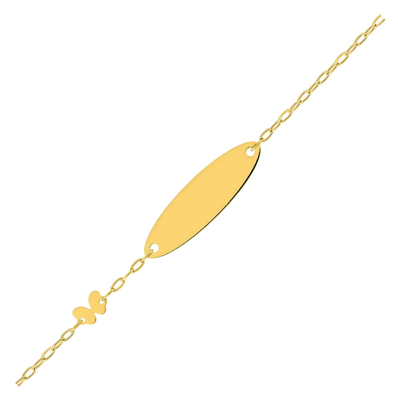 Gourmette bébé plaque & papillon, Or Jaune 375, 14cm - Bambins