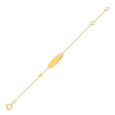 Gourmette bébé plaque & papillon, Or Jaune 375, 14cm - Bambins