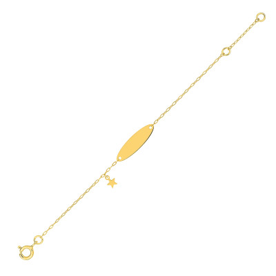 Gourmette bébé plaque & étoile, Or Jaune 375, 14cm - Bambins
