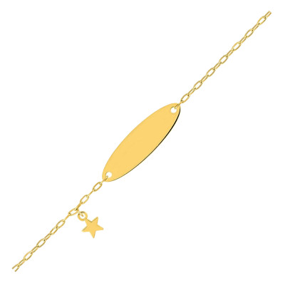 Gourmette bébé plaque & étoile, Or Jaune 375, 14cm - Bambins