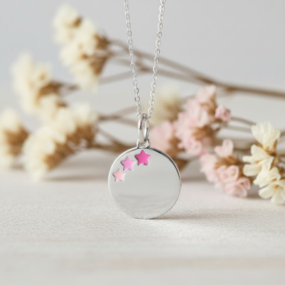 Pendentif Etoiles, Argent & Laque rose - Emanessence