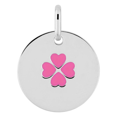 Pendentif Trèfle, Argent & Laque rose - Emanessence