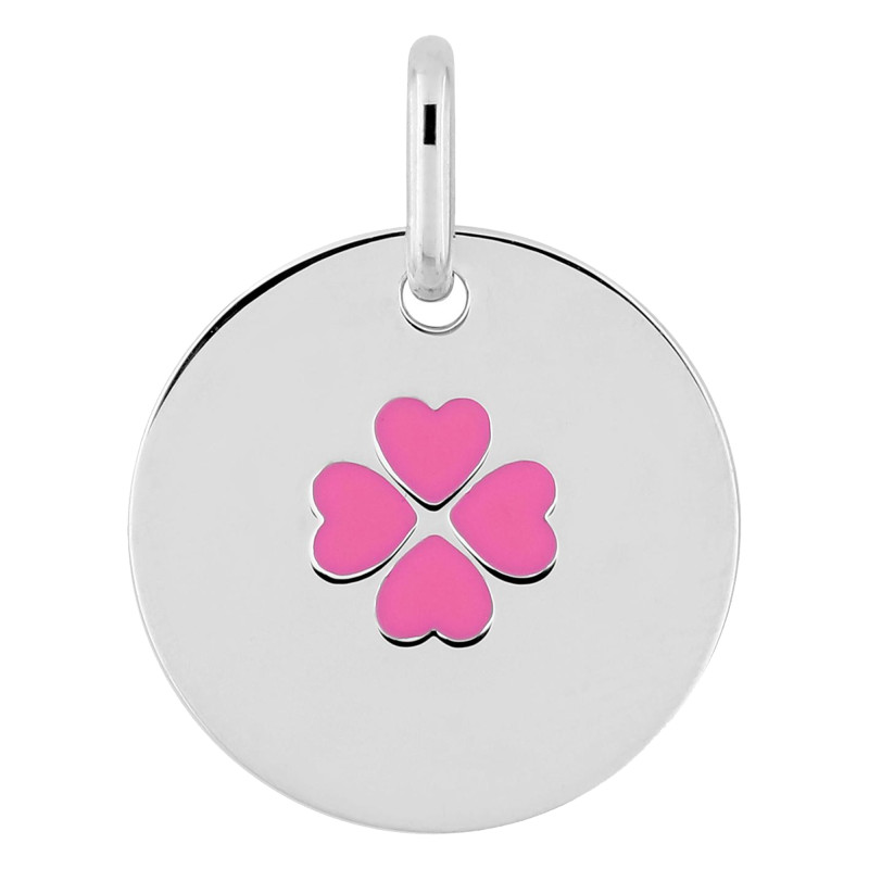 Pendentif Trèfle, Argent & Laque rose - Emanessence