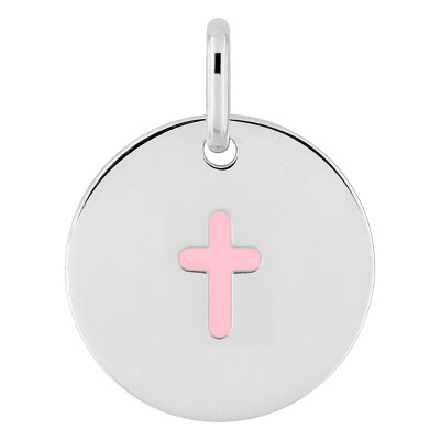 Pendentif Croix, Argent & Laque rose - Emanessence