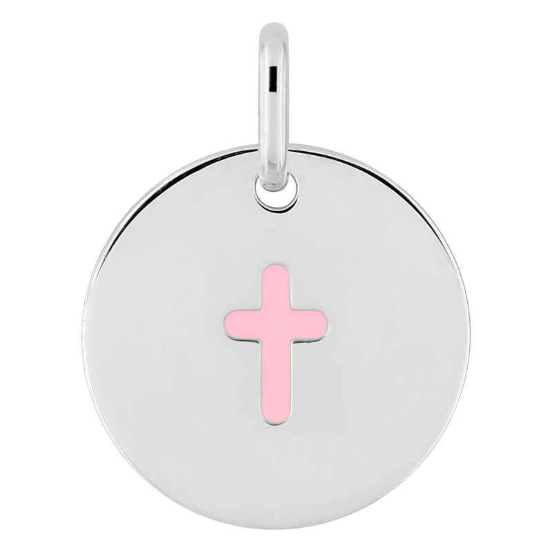 Pendentif Croix, Argent & Laque rose - Emanessence