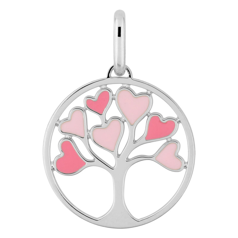 Pendentif Arbre de vie, Argent & Laque rose - Emanessence