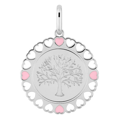Pendentif Arbre de vie ajouré, Argent & Laque rose - Emanessence