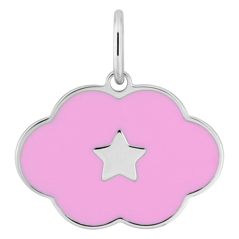 Pendentif Nuage & étoile, Argent & Laque rose - Emanessence