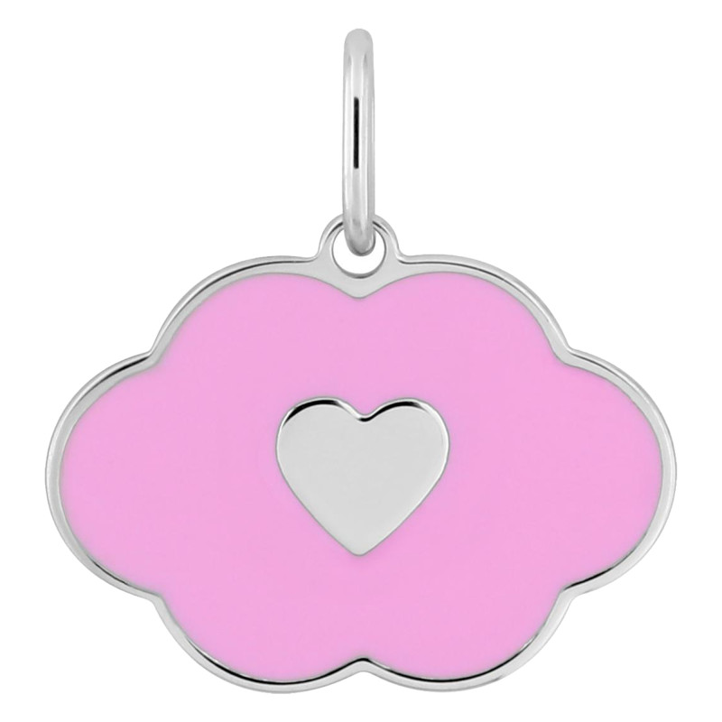 Pendentif Nuage & coeur, Argent & Laque rose - Emanessence