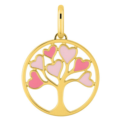 Pendentif Arbre de vie, Plaqué or & Laque rose - Emanessence