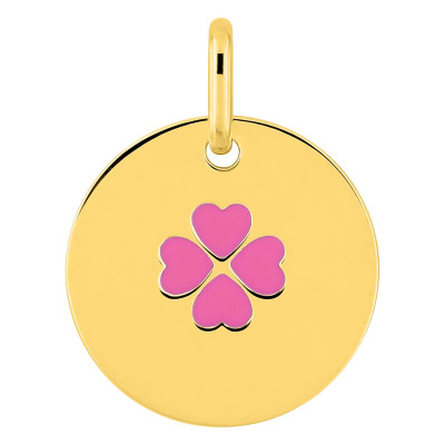Pendentif Trèfle, Plaqué or & Laque rose - Emanessence