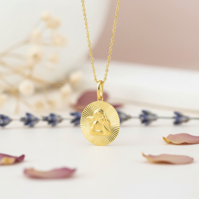 Médaille Ange strié, Or Jaune 375 - Emanessence