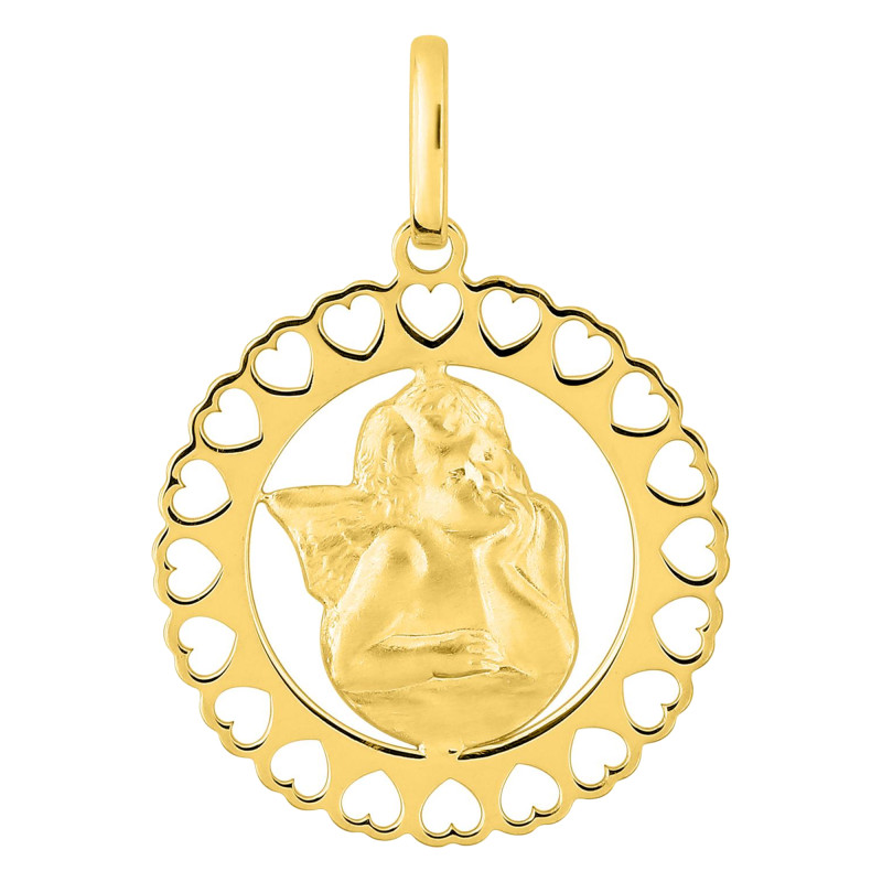 Médaille Ange Ajouré coeurs, Or Jaune 375 - Emanessence