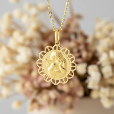Médaille Ange contour Ajouré, Or Jaune 375 - Emanessence