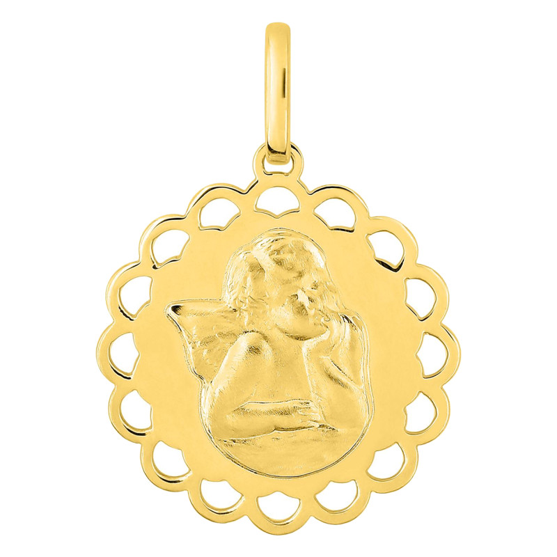 Médaille Ange ronde contour Ajouré, Or Jaune 375 - Emanessence