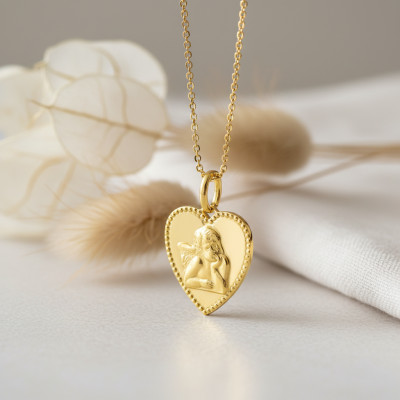 Médaille Ange coeur, Or Jaune 375 - Emanessence