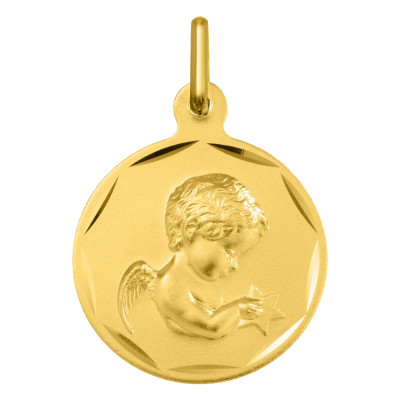 Médaille Ronde Ange en Prière, Or jaune 750, 15 & 17mm - Argyor