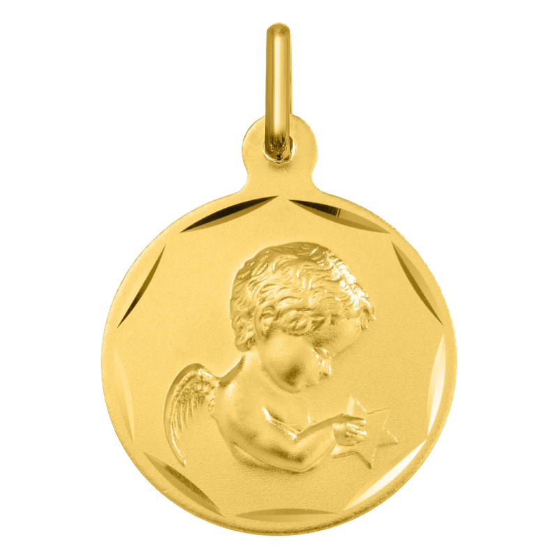 Médaille Ronde Ange en Prière, Or jaune 750, 15 & 17mm - Argyor