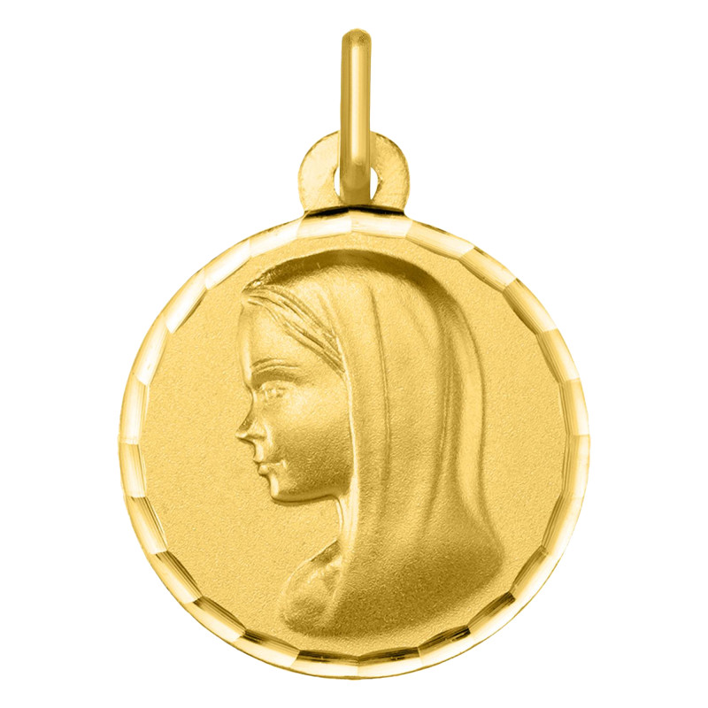 Médaille Ronde Vierge Voile Facetté, Or jaune 750, 16mm - Argyor