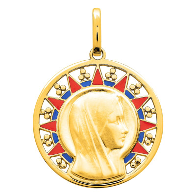 Médaille Ronde Vierge, Or jaune 750 & Laque, 18mm - Emanessence