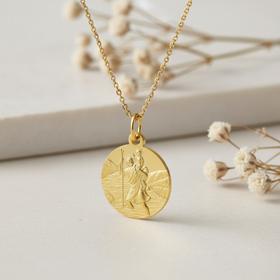 Médaille Saint Christophe, Or Jaune 375, 18mm - Emanessence
