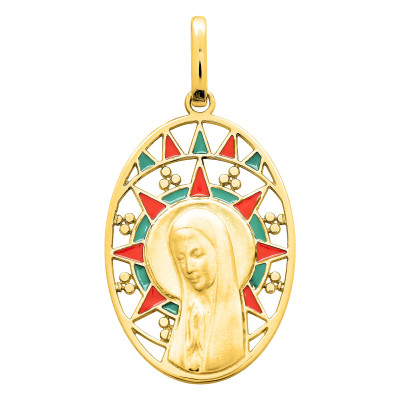 Médaille Vierge, Or jaune 750 & Laque, 20x14mm - Emanessence
