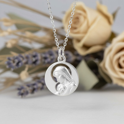 Médaille Vierge à l'enfant ajourée, Argent 925 - Lumiosa