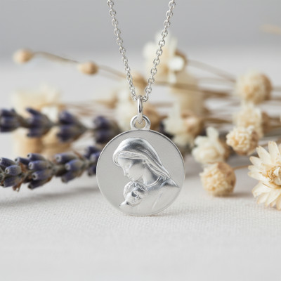 Médaille Vierge à l'enfant, Argent 925 - Lumiosa