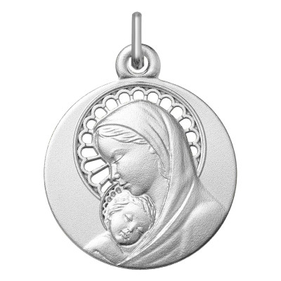 Médaille Vierge à l'enfant auréole ajourée, Argent 925 - Lumiosa