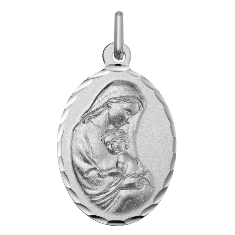 Médaille Vierge à l'enfant ovale, Argent 925, 19x14 mm - Lumiosa
