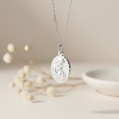 Médaille Vierge à l'enfant ovale, Argent 925, 19x14 mm - Lumiosa