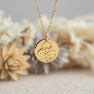 Médaille Vierge à l'enfant maternité, Or Jaune 375, 16mm - Emanessence