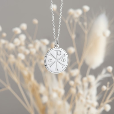 Médaille Chrisme, Or blanc 750, 18mm - Argyor