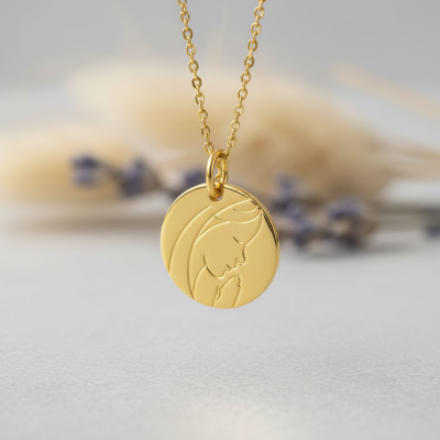 Médaille Vierge en prière, Or Jaune 375, 16mm - Emanessence