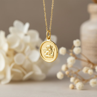 Médaille Ronde Ange Raphaël, Or jaune 750, 15mm - Argyor