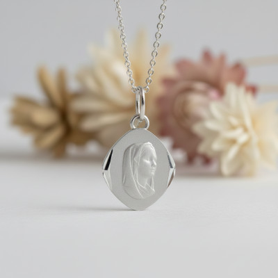 Médaille Losange Sainte Vierge, Argent, 17x14mm - Emanessence